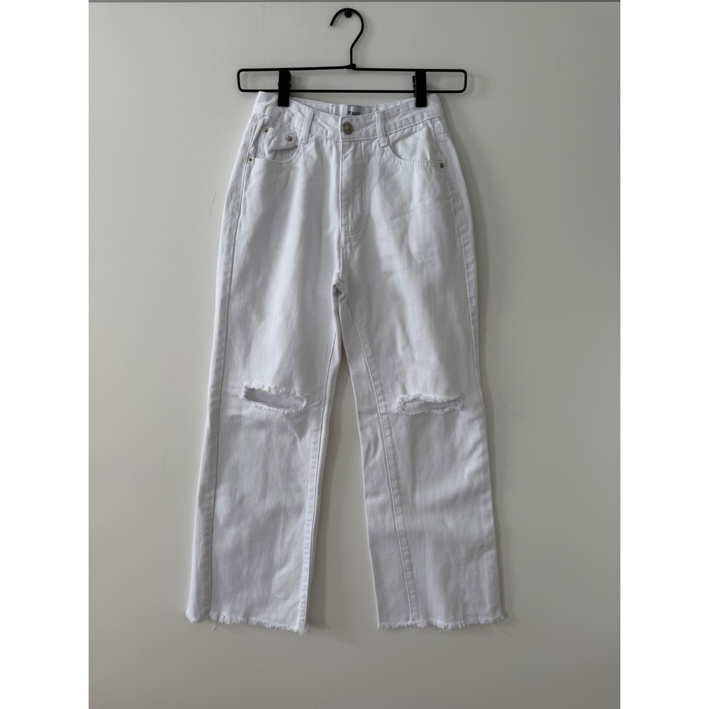 Princess Polly White Distressed Straight Leg High Waisted Jeans Size 0 23x26